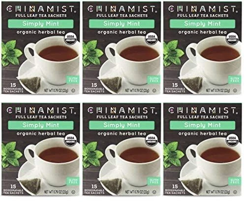 China Mist - Simply Mint Herbal Full Leaf Tea Sachet, 15 Count Box - Biodegradable And Individually Wrapped (6 Pack) 1 China Mist - Simply Mint Herbal Full Leaf Tea Sachet, 15 Count Box - Biodegradable And Individually Wrapped (6 Pack)