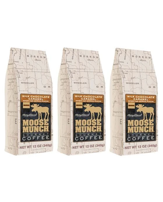 Harry & David Milk Chocolate Caramel Moose Munch Gourmet Ground Coffee 3 Bags 1 Harry & David Milk Chocolate Caramel Moose Munch Gourmet Ground Coffee 3 Bags