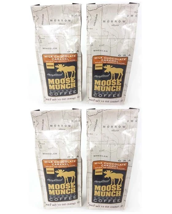 Harry & David Milk Chocolate Caramel Moose Munch Gourmet Ground Coffee 4 Bags 1 Harry & David Milk Chocolate Caramel Moose Munch Gourmet Ground Coffee 4 Bags