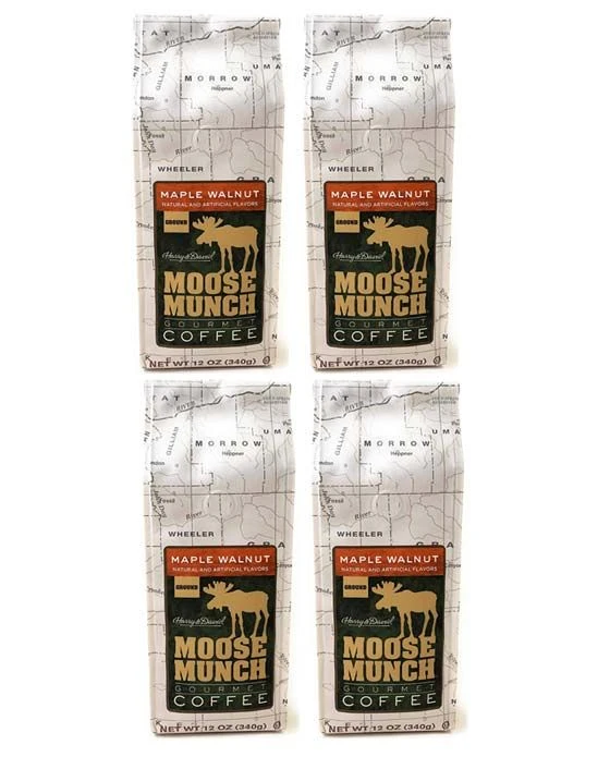 Moose Munch Coffee By Harry & David, Maple Walnut Ground Gourmet Coffee 4 Bags 1 Moose Munch Coffee By Harry & David, Maple Walnut Ground Gourmet Coffee 4 Bags