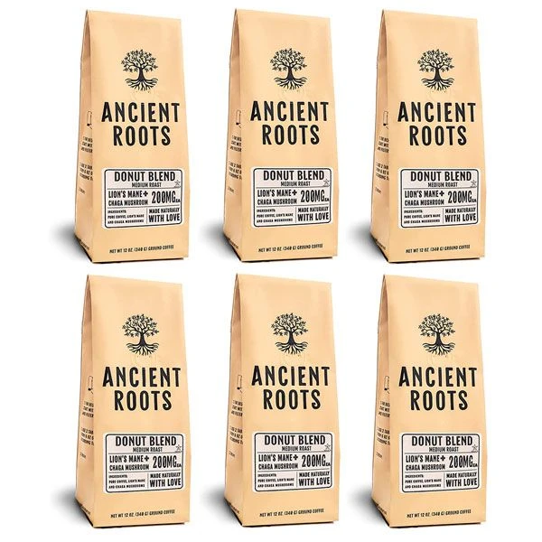 Ancient Roots Donut Shop Medium Roast Flavored Mushroom Ground Coffee6/12 Oz Bags 1 Ancient Roots Donut Shop Medium Roast Flavored Mushroom Ground Coffee6/12 Oz Bags