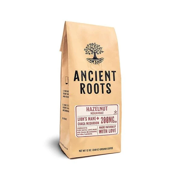 Ancient Roots Hazelnut Medium Roast Flavored Mushroom Ground CoffeeBy Corim Premium Blends (12 Ounces) 1 Ancient Roots Hazelnut Medium Roast Flavored Mushroom Ground CoffeeBy Corim Premium Blends (12 Ounces)