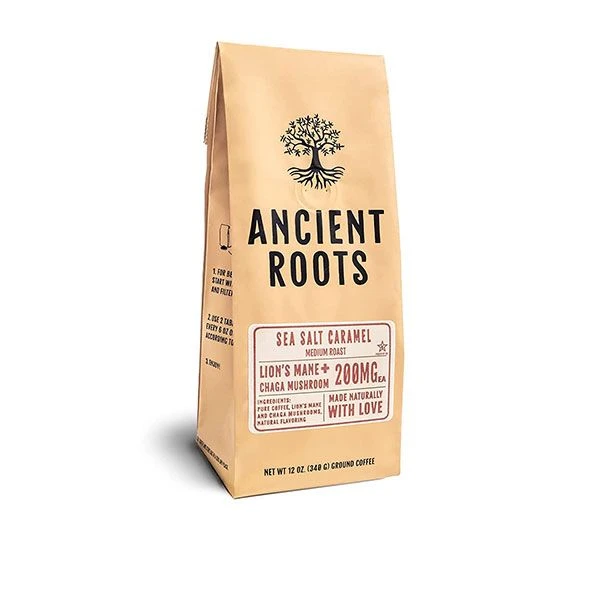 Ancient Roots Sea Salted Caramel Flavored Mushroom Medium Roast Ground Coffee, 2/12 Oz Bags 2 Ancient Roots Sea Salted Caramel Flavored Mushroom Medium Roast Ground Coffee, 2/12 Oz Bags - Image 2