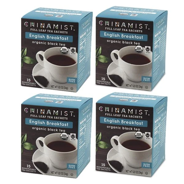 China Mist - English Breakfast Organic Black Full Leaf Tea Sachet, 4 Boxes 15 Count Each 1 China Mist - English Breakfast Organic Black Full Leaf Tea Sachet, 4 Boxes 15 Count Each