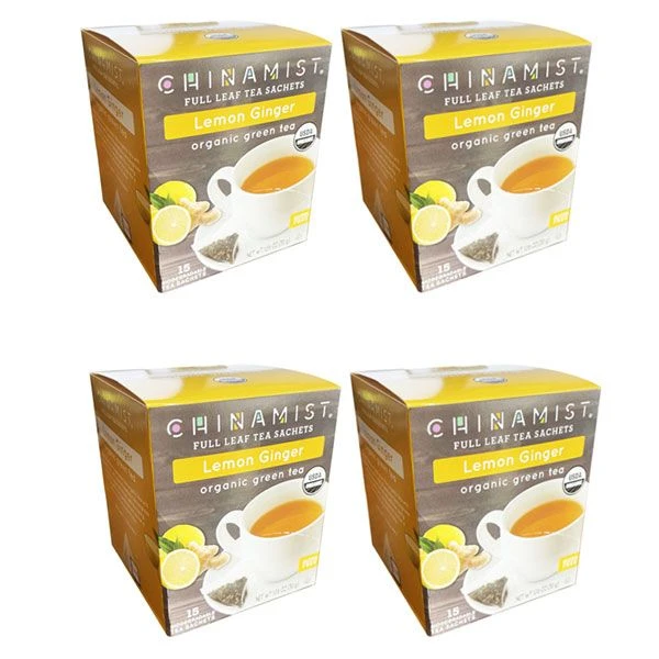 China Mist - Lemon Ginger Organic Green Tea Sachet, 4 Boxes 15 Count Each 1 China Mist - Lemon Ginger Organic Green Tea Sachet, 4 Boxes 15 Count Each