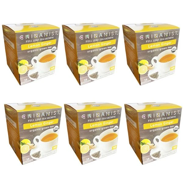 China Mist - Lemon Ginger Organic Green Tea Sachet, 6 Boxes 15 Count Each 1 China Mist - Lemon Ginger Organic Green Tea Sachet, 6 Boxes 15 Count Each
