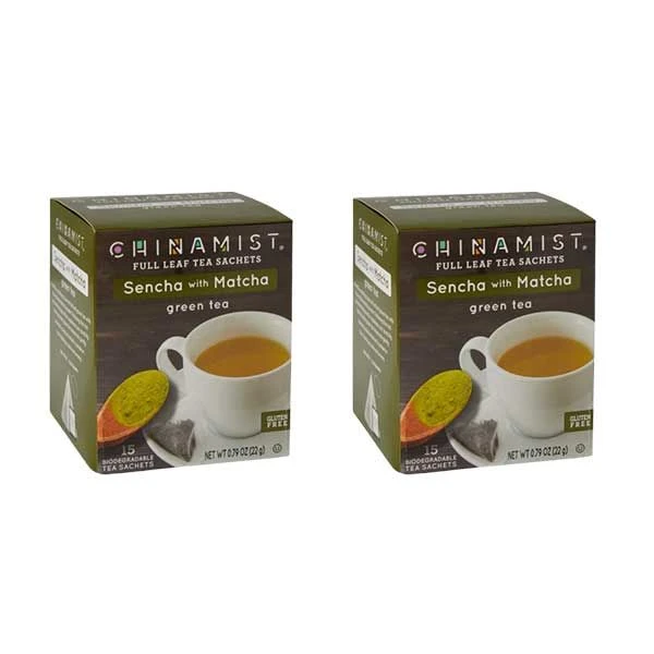 China Mist Sencha With Matcha Green Tea Sachets, 2 Boxes 15 Count Each - Biodegradable And Individually Wrapped 1 China Mist Sencha With Matcha Green Tea Sachets, 2 Boxes 15 Count Each - Biodegradable And Individually Wrapped