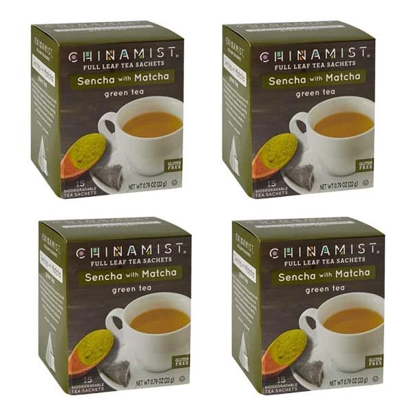 China Mist Sencha With Matcha Organic Green Full Leaf Tea Sachet, 4 Boxes 15 Count Each 1 China Mist Sencha With Matcha Organic Green Full Leaf Tea Sachet, 4 Boxes 15 Count Each