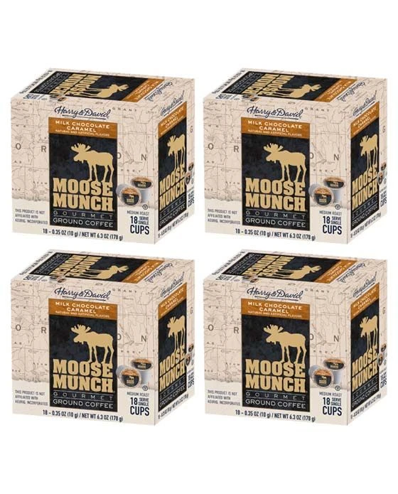 Harry & David Milk Chocolate Caramel Moose Munch Single-Serve Coffee 4/18 Count 1 Harry & David Milk Chocolate Caramel Moose Munch Single-Serve Coffee 4/18 Count