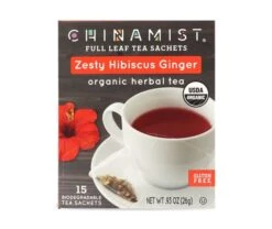 China Mist - Zesty Hibiscus Ginger Organic Black Full Leaf Tea Sachet, 4 Boxes 15 Count Each -Coffee Series Store zestyhibiscusginger teasachet packet 1 1